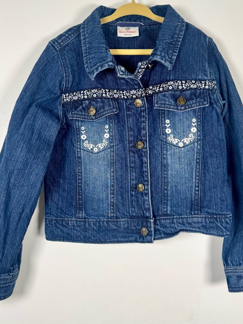 Hanna Andersson Girls Denim Jean Jacket Flower Embroidery 130 Or US 8 Nordstrom